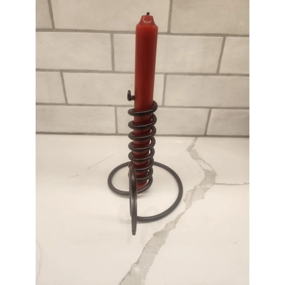 Vintage Wrought Iron Spiral Courting Candle Holder W/Candle See‎ Description